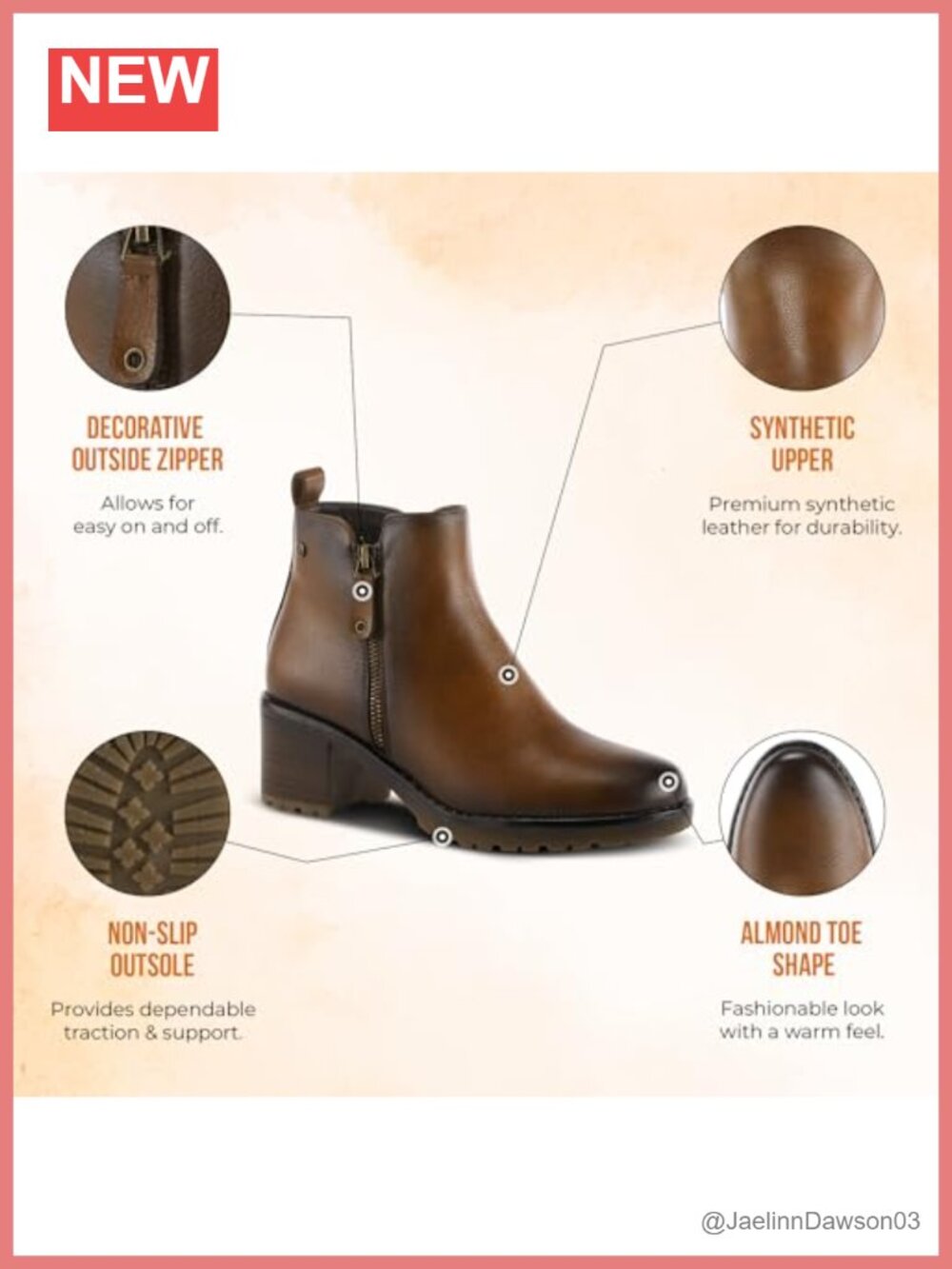 Waterproof Faux Fur Lined Ankle Boots with Zipper Closure - Picture 5 of 6
